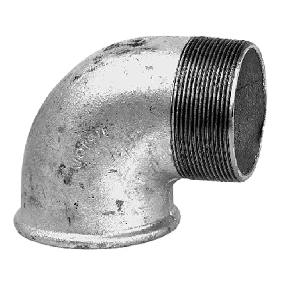 Winkelstück aus verzinktem Metall, 90 Grad, mit Innengewinde. Geeignet für Anwendungen in Verbindung mit Grundfos Schmutz- und Abwasserpumpen.