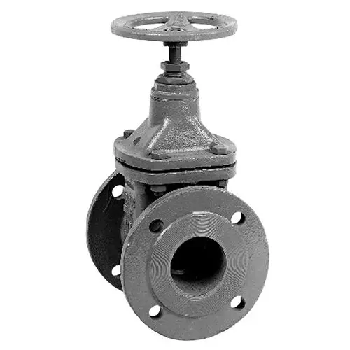 Grauer Absperrschieber aus Gusseisen mit Handrad zur Regelung von Schmutz- und Abwasserströmen, geeignet für Grundfos Pumpen.
