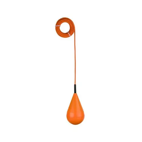 Orangefarbener Schwimmerschalter von Grundfos mit einem langen, flexibel umwickelten Kabel, geeignet für den Einsatz in Schmutz- und Abwasserpumpen.