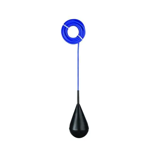 Schwimmerschalter mit schwarzem Gewicht und blauer Schnur, für Anwendungen wie Abwasserpumpen von Grundfos.