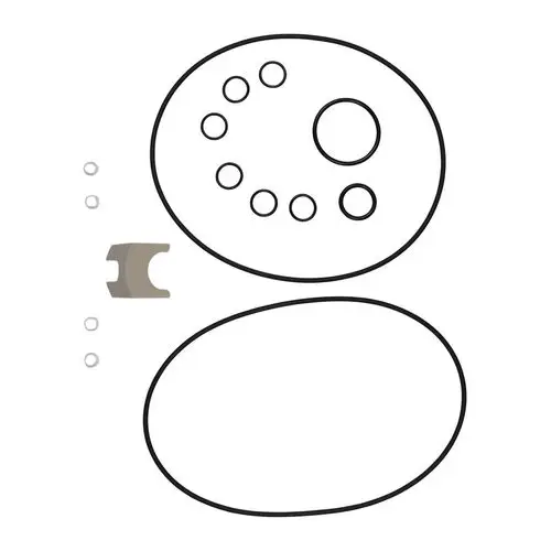 Ersatzteil-Kit von Grundfos mit verschiedenen O-Ringen in unterschiedlichen Größen und einer Halterung, angeordnet auf weißem Hintergrund.