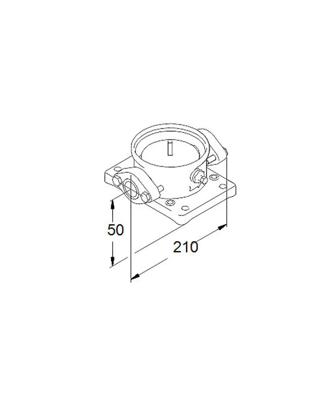 Flanschadapter von Grundfos für vertikale Kreiselpumpen, mit einem runden Gehäuse und Montagebohrungen auf einer quadratischen Basis. Maße sind nicht angegeben.