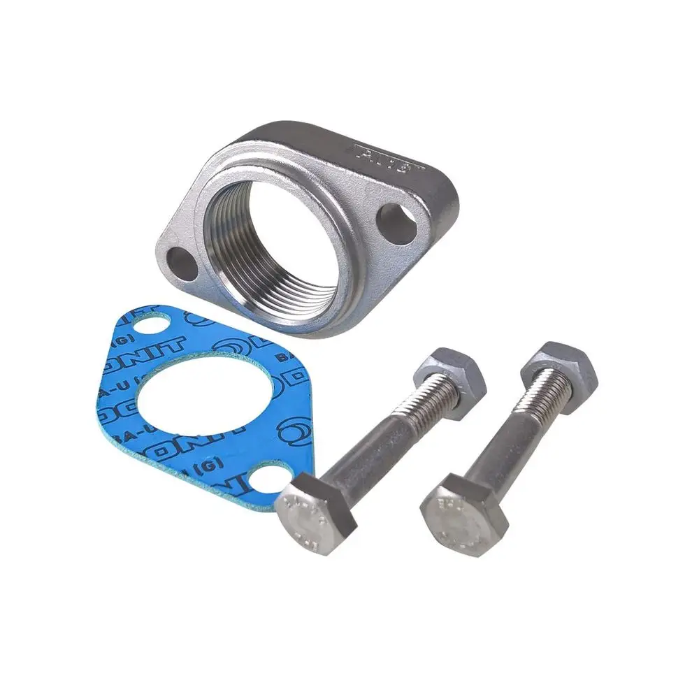 Ovalflansch aus Edelstahl mit Gewinde, Gasket und zwei Schrauben. Zubehörteil von Grundfos für vertikale Kreiselpumpen.