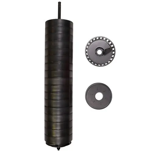 Ersatzteil-Kit von Grundfos mit schmalem, zylindrischem Hauptteil und zwei runden Komponenten, die zu einer Pumpe gehören.