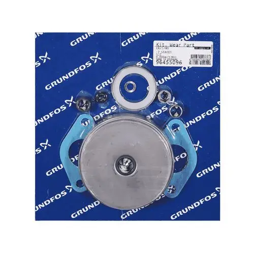 Ersatzteil-Set von Grundfos, bestehend aus mehreren Komponenten auf blauer Verpackung, geeignet für spezifische Pumpenmodelle, klar strukturiert und fixiert.