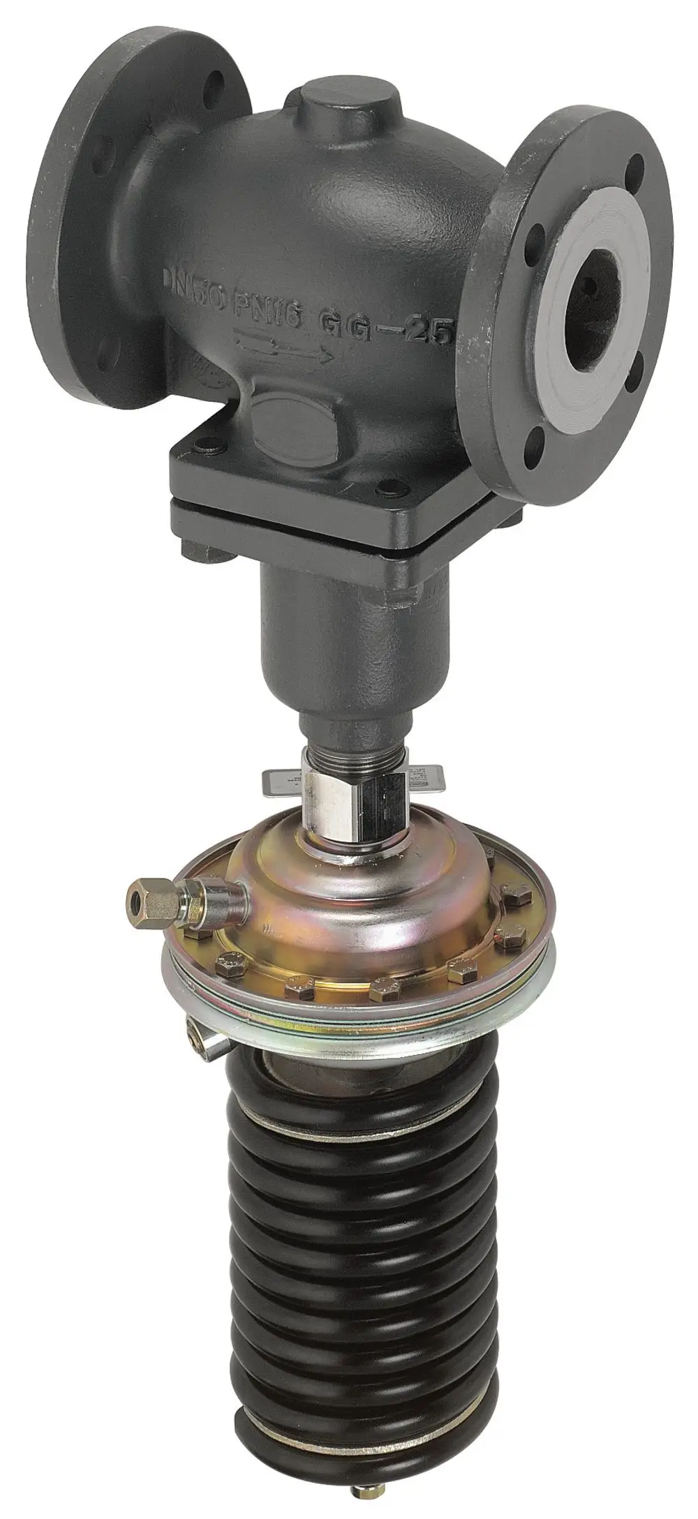 Danfoss Überströmregler mit Antrieb, ausgestattet mit einer Spannungssteuerung und verschiedenen Anschlussmöglichkeiten für hydraulische Systeme.