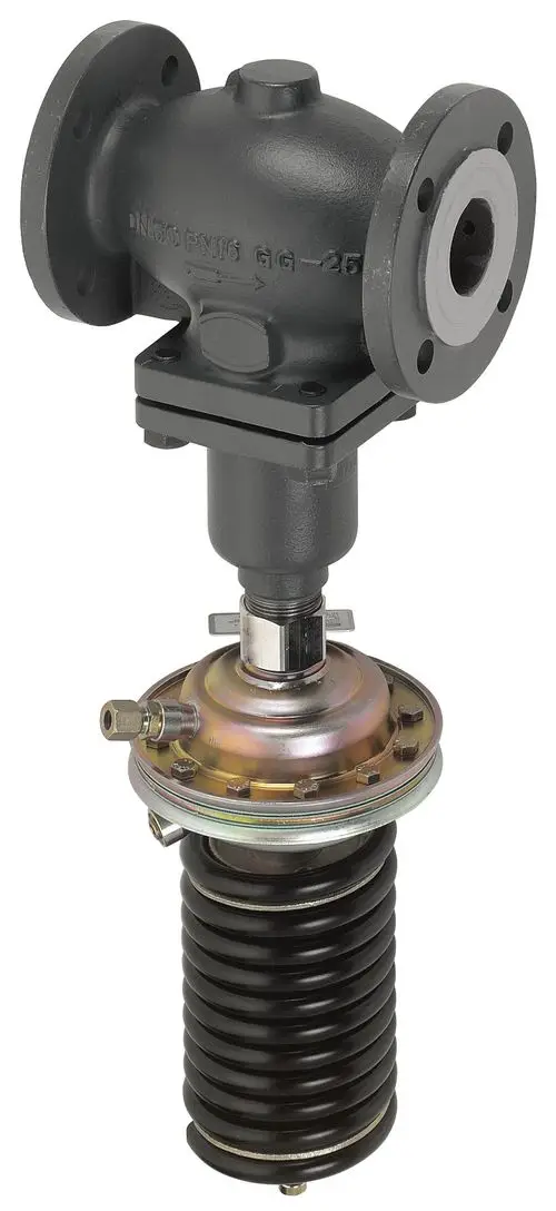 Danfoss Überströmregler mit Antrieb, ausgestattet mit einer Spannungssteuerung und verschiedenen Anschlussmöglichkeiten für hydraulische Systeme.