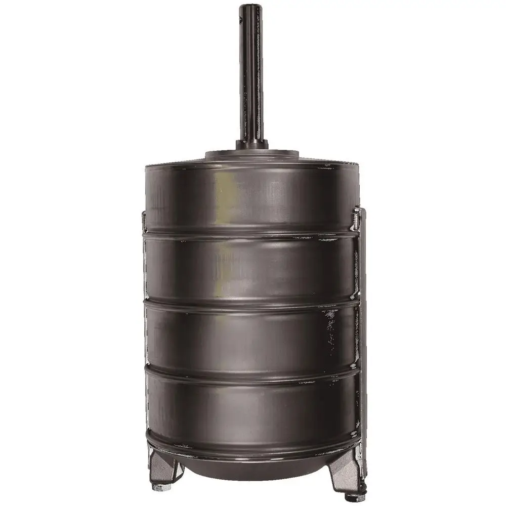 Schwarzer zylindrischer Wassertank mit einem Anschlussrohr an der Oberseite und vier Standfüßen. Grundfos Ersatzteil, geeignet für Pumpenanwendungen.