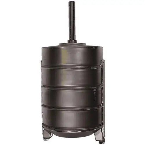 Schwarzer zylindrischer Wassertank mit einem Anschlussrohr an der Oberseite und vier Standfüßen. Grundfos Ersatzteil, geeignet für Pumpenanwendungen.