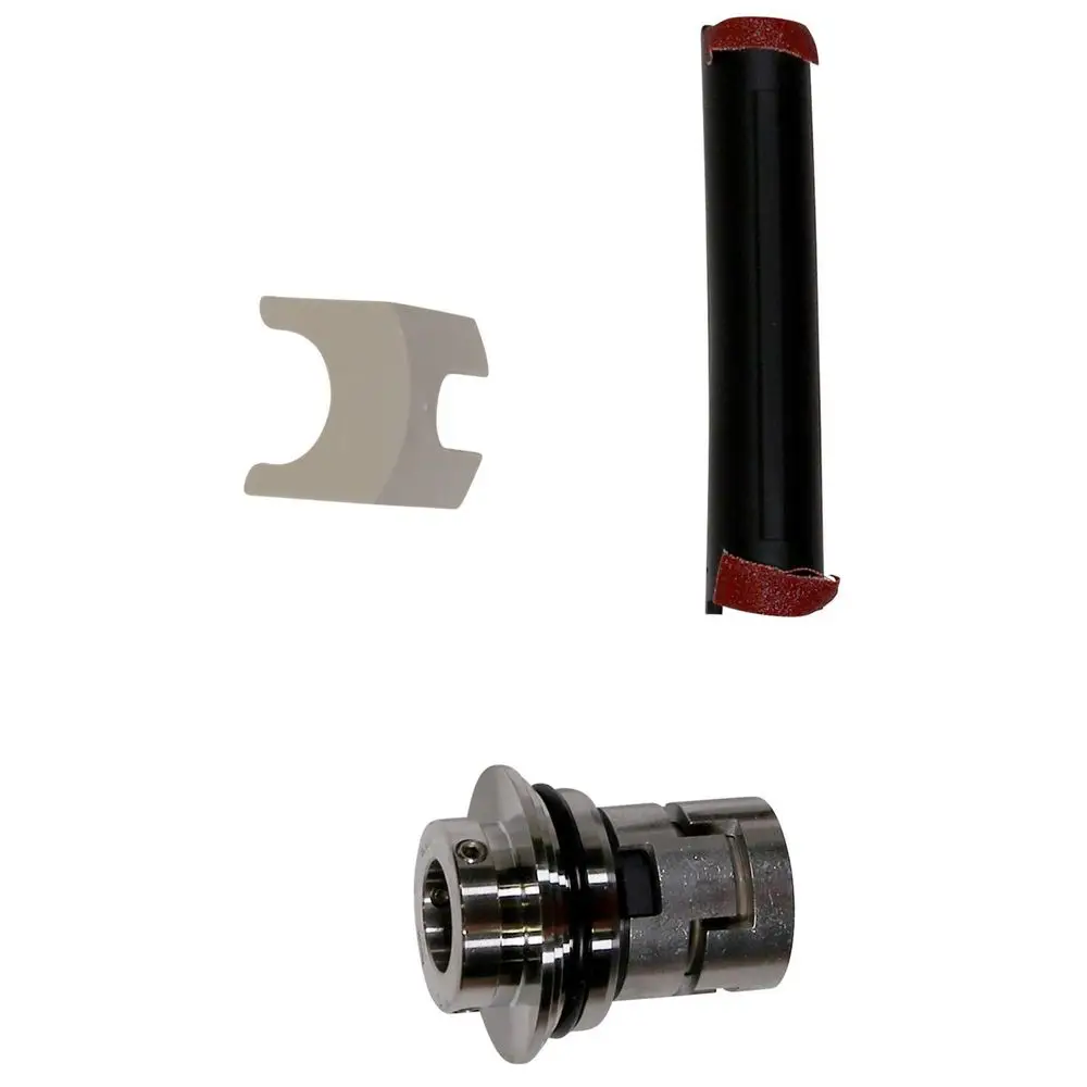 Ersatzteilset von Grundfos mit einem Gleitring, einer Dichtung und einem zylindrischen Metallteil, geeignet für Pumpenanwendungen.