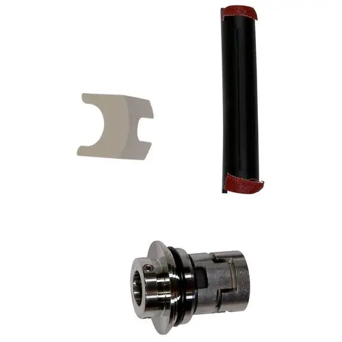 Ersatzteilset von Grundfos mit einem Gleitring, einer Dichtung und einem zylindrischen Metallteil, geeignet für Pumpenanwendungen.