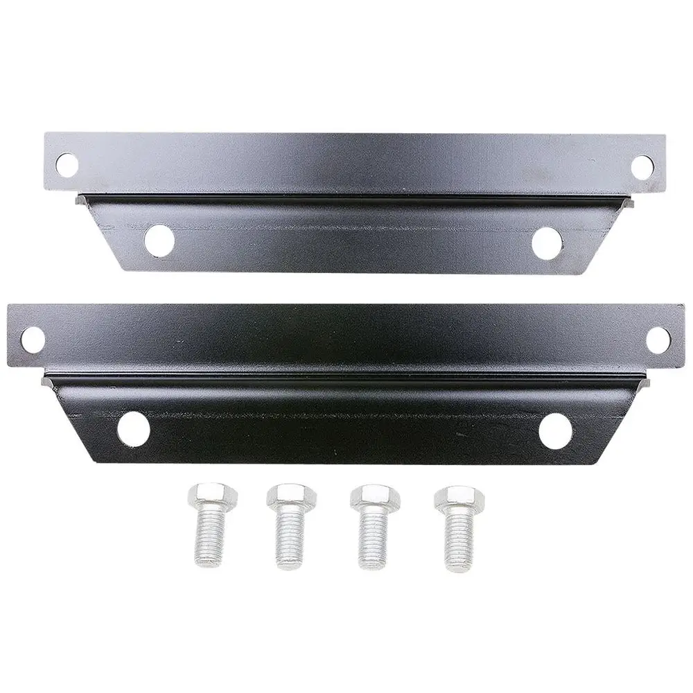 Zwei schwarze Konsolen aus Metall für die Montage mit dazugehörigen Schrauben, kompatibel mit Grundfos Trockenläuferpumpen der TPED-Serie.