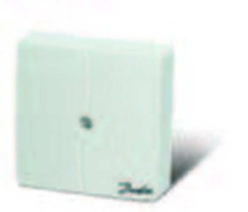 Raumfühler in quadratischer Form, mintgrün, mit einem Anschlussloch, zur Verwendung mit Danfoss ECL Comfort Reglern.