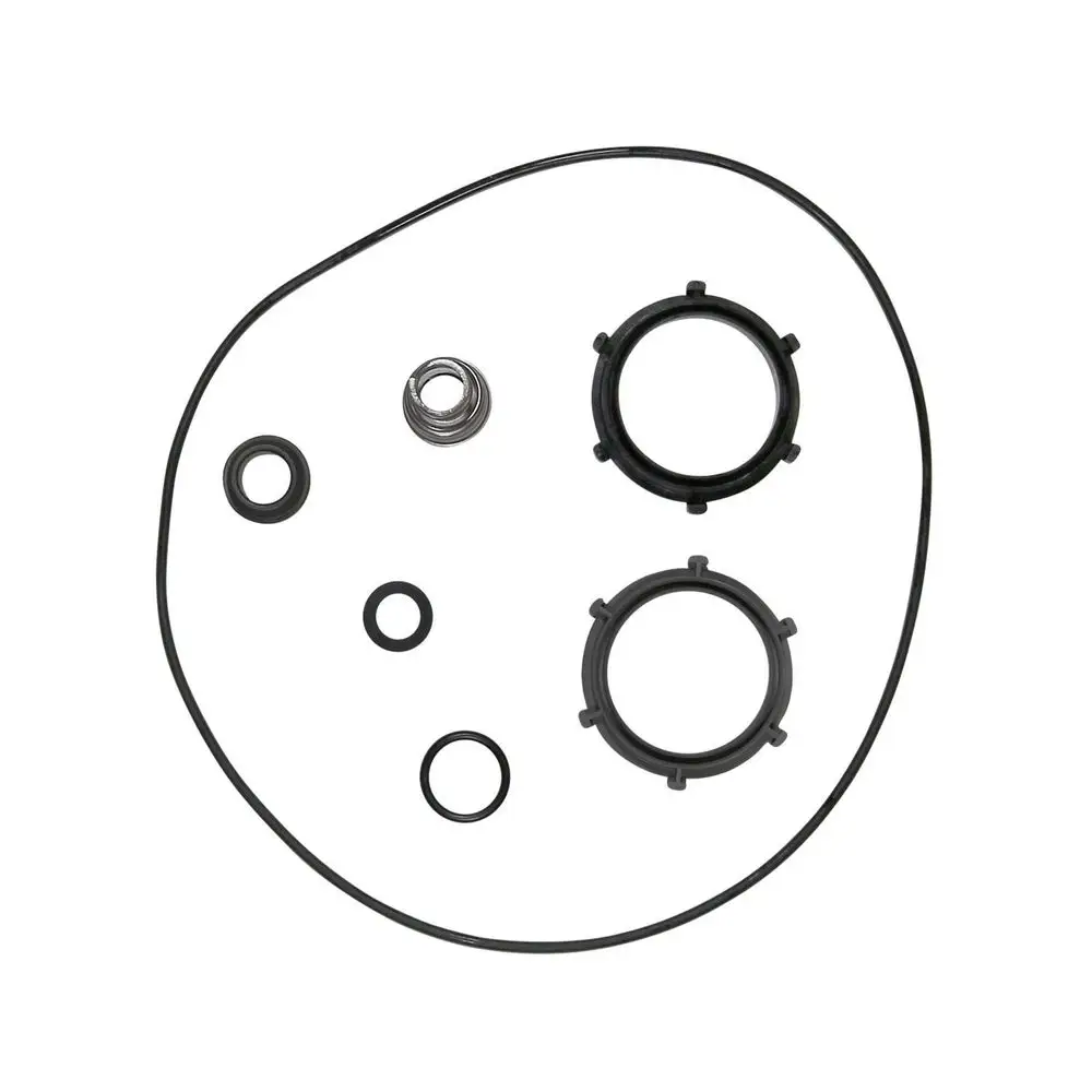 Ersatzteil-Kit von Grundfos mit mehreren Dichtungen und Ringen in schwarzer Farbe, geeignet für bestimmte Pumpenmodelle.