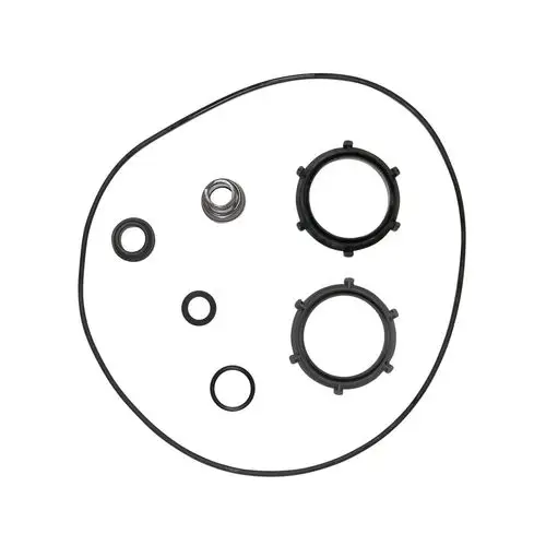 Ersatzteil-Kit von Grundfos mit mehreren Dichtungen und Ringen in schwarzer Farbe, geeignet für bestimmte Pumpenmodelle.