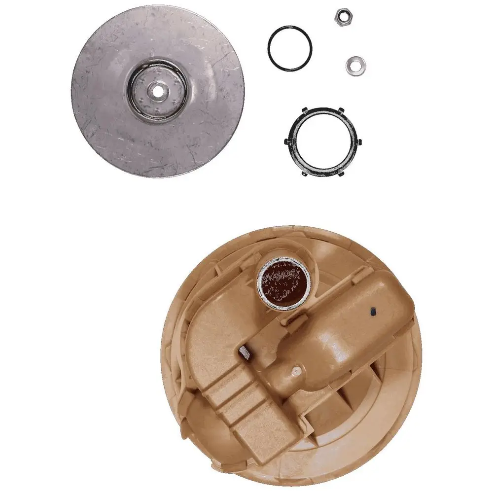 Ersatzteil-Kit von Grundfos, bestehend aus verschiedenen Komponenten, darunter ein runder Metall- und Kunststoffteil sowie diverse Ringe und Verbindungen.