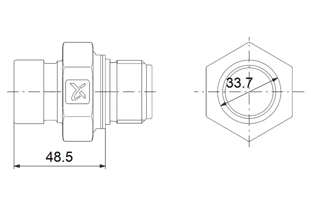 Grundfos Zubehör für Pumpen, zeigt eine schematische Ansicht eines Flansches mit einer seitlichen und einer oberen Draufsicht sowie Maßangaben.
