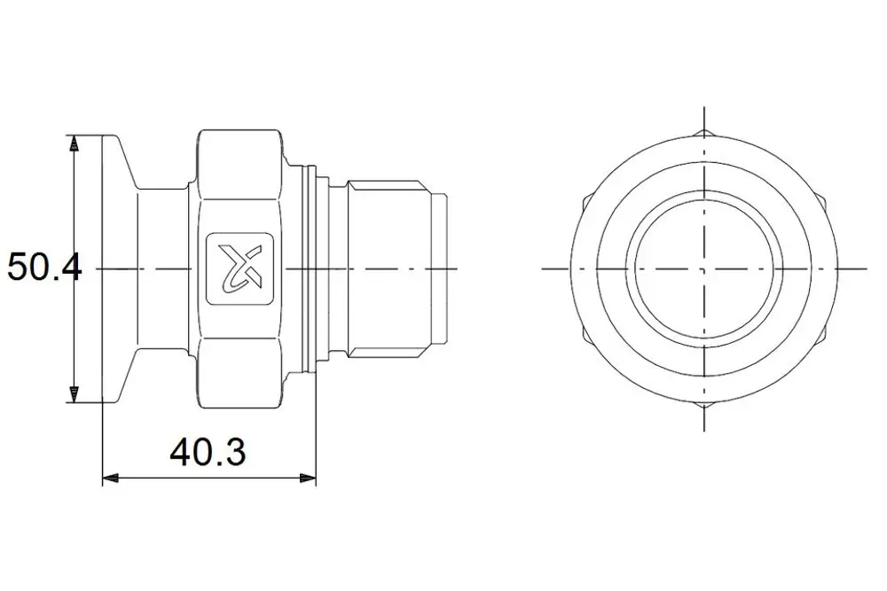 Zeichnung eines Flanschs von Grundfos mit zwei Ansichten, einschließlich Maßeinheiten, aber ohne spezifische Maße oder Produktbezeichnung.