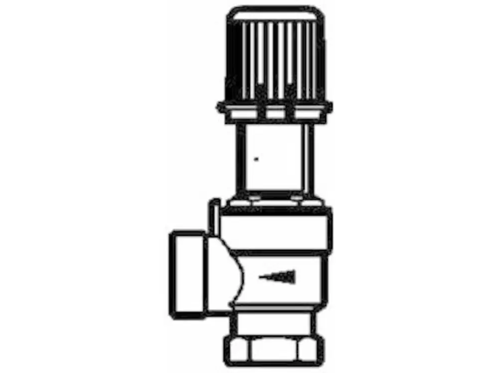 Überströmventil mit ECK-Design und Innen-Muffengewinde, hergestellt von Danfoss. Das Produkt zeigt eine standardisierte Bauform für Heizungsanlagen.