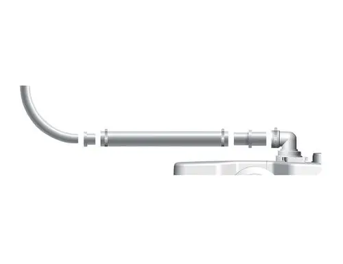 Rohrsystem und Verbindungselemente aus Kunststoff für Abwasseranwendungen, typisch für Grundfos Produkte, offensichtlich im Austausch-Kit für eine Pumpeninstallation.