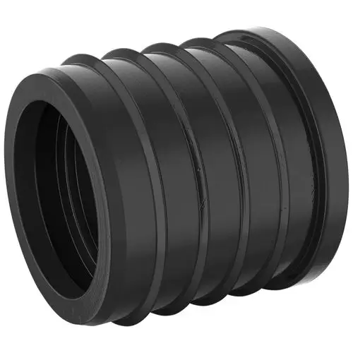 Schwarze Dichtung mit geriffeltem Design, geeignet für den Einsatz in Grundfos Hebeanlagen. Das Produkt ist zylindrisch und hat einen durchgängigen Innenraum.