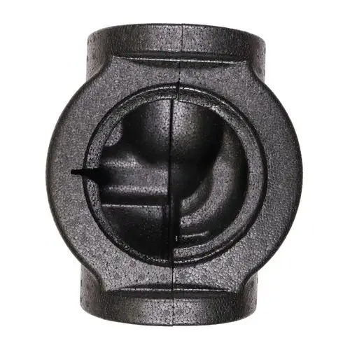 Schwarzes, ovales Bauteil aus Kunststoff, wahrscheinlich für den Einsatz mit Grundfos Umwälzpumpen, zeigt eine Öffnung zur Befestigung oder Verbindung.