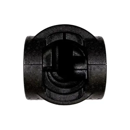 Schwarzes Zubehörteil von Grundfos, stark strukturiert, mit runder Form und inneren Verstrebungen. Eignet sich zur Verwendung in Umwälzpumpensystemen.