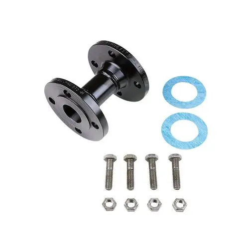 Adapterflansch von Grundfos für Trockenläuferpumpen, bestehend aus einem Flansch, Dichtungen, Schrauben und Mutter, alles in schwarzer Ausführung, zur Befestigung und Verbindung.
