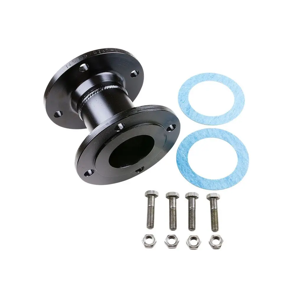 Schwarzer Adapterflansch mit zwei Dichtungen und Montagezubehör. Geeignet für Grundfos Trockenläuferpumpen.