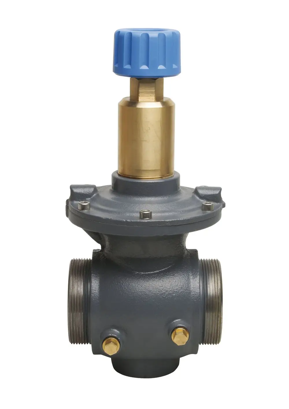 Danfoss-Strangdifferenzdruckregler mit blauem Einstellknopf und zwei Gewindeanschlüssen zur Druckregelung in Heizungs- und Kühlsystemen.
