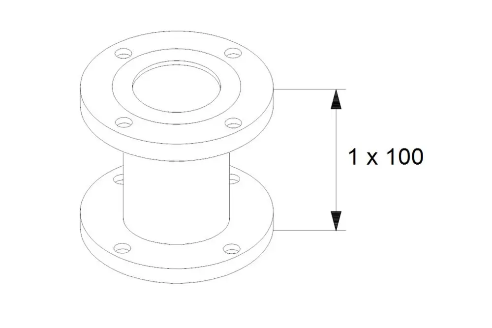 Adapterflansch von Grundfos für Trockenläuferpumpen, mit zwei Flanschen, zylindrischer Verbindung. Sichtbare Bohrlöcher zur Befestigung.