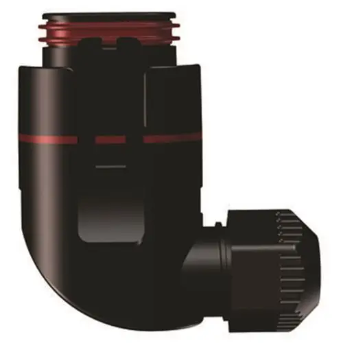 Schwarzer Winkelstecker mit Gewinde und roter Markierung, geeignet für die Verwendung mit Grundfos Umwälzpumpen.