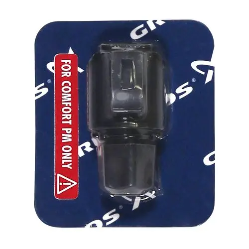 Ersatzstecker für Zirkulationspumpen, verpackt auf blauer Karte mit dem Grundfos-Logo. Hinweis „FOR COMFORT PM ONLY“ auf rotem Hintergrund.