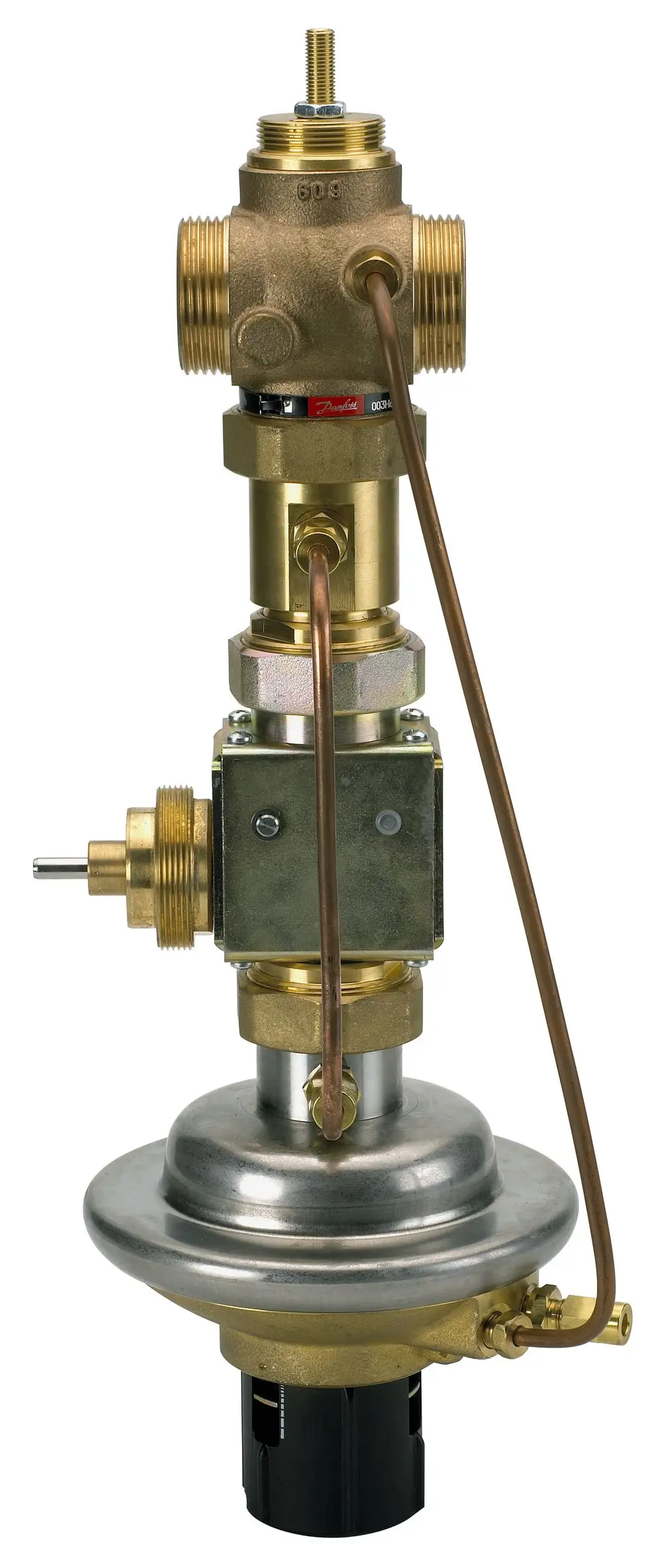 Danfoss Druck- und Durchflussregulierungsventil mit mehreren Anschlussmöglichkeiten zur Druckregelung und Steuerung von Flüssigkeitsströmen in verschiedenen Anwendungen.