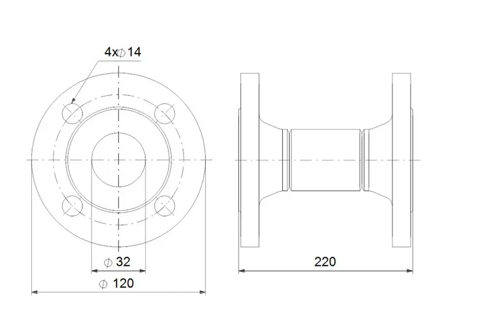 Grundfos Adapterflansch mit runder Form, seitlichen Befestigungslöchern und einem inneren Durchmesser von 32 mm für Trockenläuferpumpen.