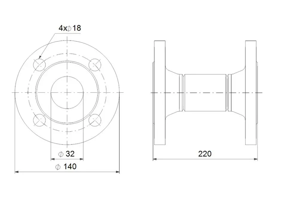Flanschartiger Adapter mit vier Bohrungen zur Befestigung. Ausführung für Grundfos Trockenläuferpumpen, mit mittigem Durchmesser und Flansch.