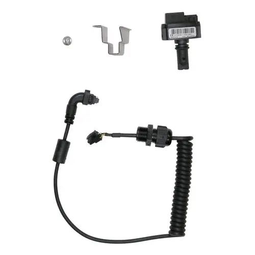 Ersatzteil-Kit von Grundfos mit verschiedenen Komponenten, darunter Kabel und Sensor, angeordnet auf hellem Hintergrund.