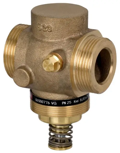 Durchgangsventil aus Messing mit Außengewinde, dampfdichtem Oberteil und Federmechanismus. Hersteller ist Danfoss. Funktion zur Regelung von Flüssigkeitsströmen.