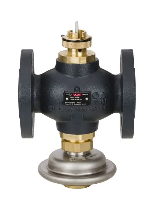 Danfoss-Regelventil mit Flanschverbindung, aus GGG gefertigt. Sichtbare Stellschraube und Kennzeichnung auf dem Ventilkörper.