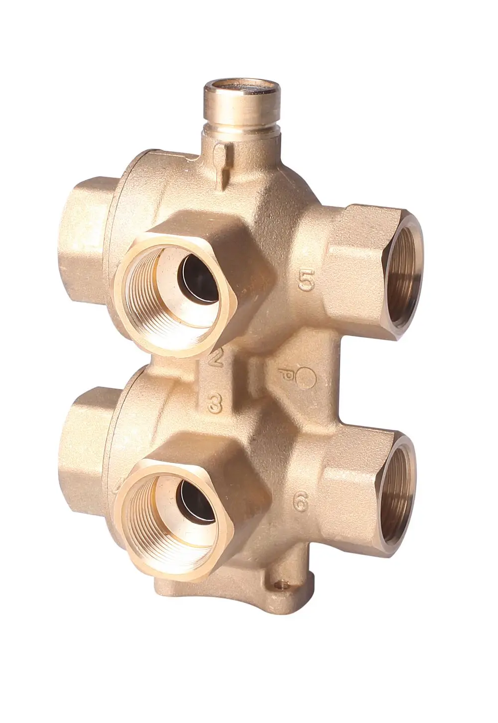 Danfoss Motorumschaltventil mit mehreren Anschlussmöglichkeiten, zur Umschaltung zwischen Heiz- und Kühlkreislauf, aus metallischem Material, mit entsprechenden Gewinden.