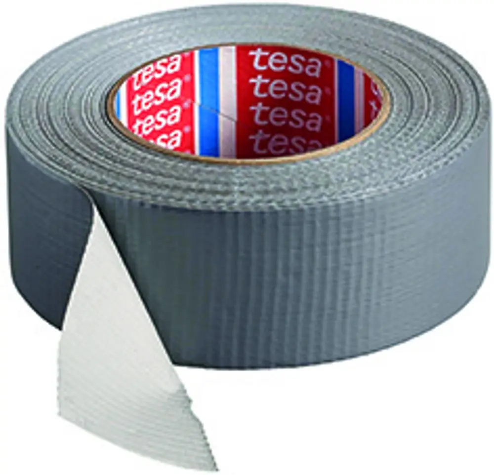 Graue Rolle Gewebeband, ausgelegt zur Befestigung von Heizbändern an Rohren. Hersteller ist Danfoss. Die Rolle ist gut sichtbar und hat eine textile Struktur.