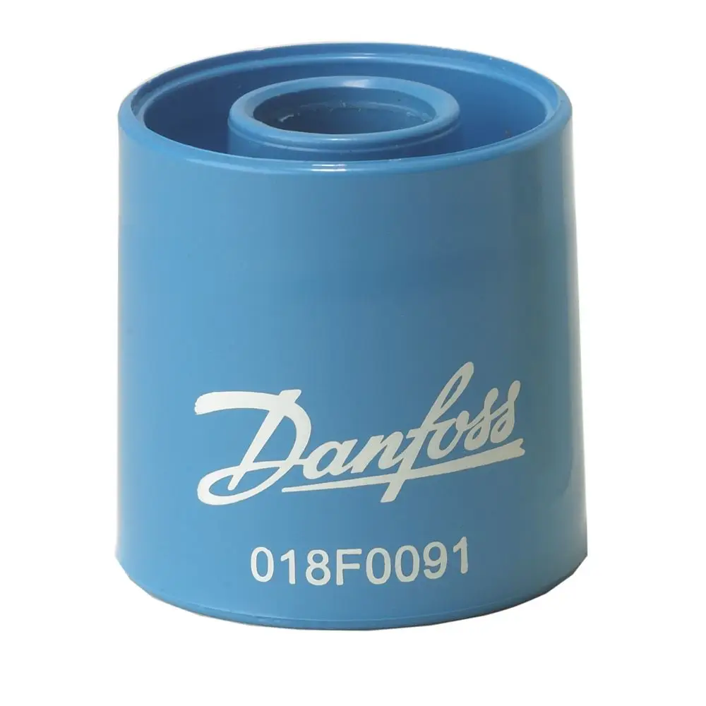Blauer Permanentmagnet von Danfoss für die Wartung von Magnetventilen, zylindrische Form mit einer offenen Oberseite.