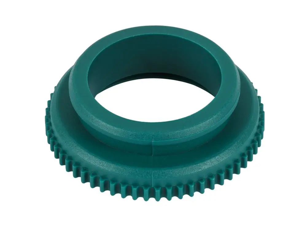 Grüner Adapter mit gezahntem Rand, geeignet für Ventilanschlüsse. Produkt von Danfoss, zur Verbindung mit AB-QM-Systemen.