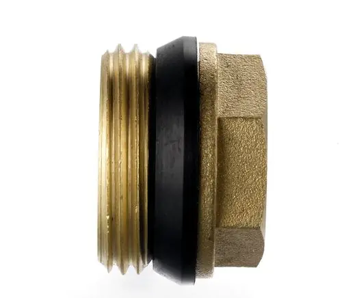 Messing-Endstopfen mit Gewinde und schwarzem O-Ring, für den Einsatz in Verteilern. Produkt von Danfoss.