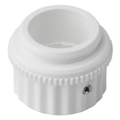 Weißer Adapter mit geriffeltem Rand und einer Öffnung in der Mitte, passend für Danfoss Ventilanpassungen.
