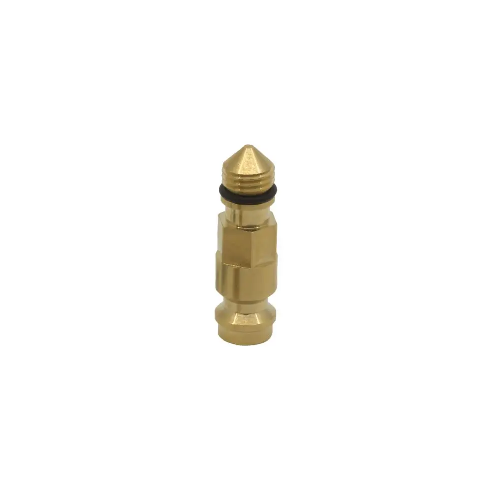 Messnippel aus Messing mit konischer Spitze und O-Ring, geeignet für den Einsatz mit Danfoss-Systemen. Produkt wirkt stabil und funktional.