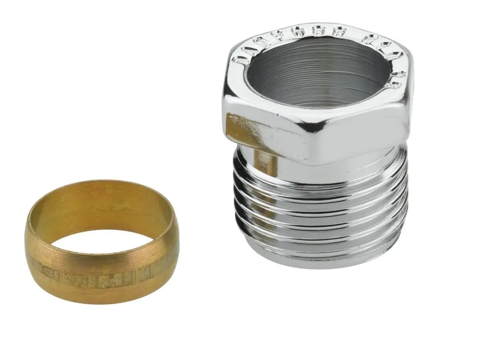 Klemmverbinder aus Stahl und Kupfer mit Außengewinde, geeignet für Rohrverbindungen. Produkt von Danfoss, bestehend aus einem Verbindungselement und einer Dichtung.