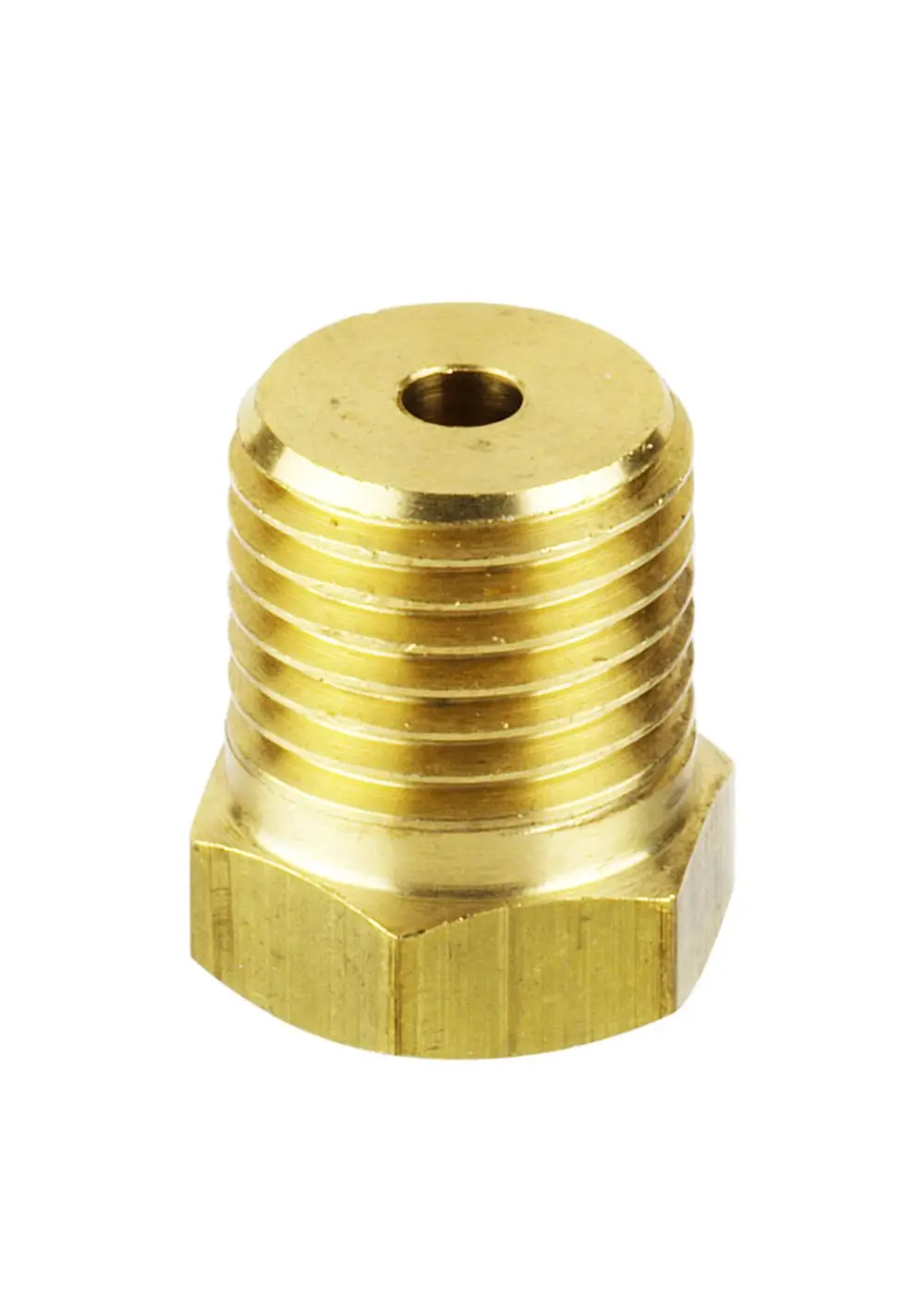 Messingstück mit Außengewinde und einer Bohrung, vermutlich für den Anschluss von Impulsleitungen. Produkt von Danfoss, geeignet für Rohrverbindungen.