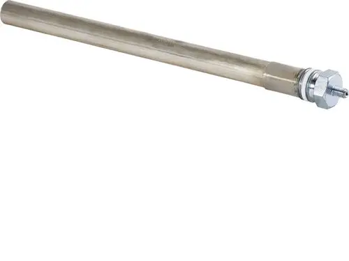 Anode von Stiebel Eltron in metallischer Ausführung mit gewindeähnlicher Befestigung. Langer, zylindrischer Körper mit einem Anschluss am Ende.