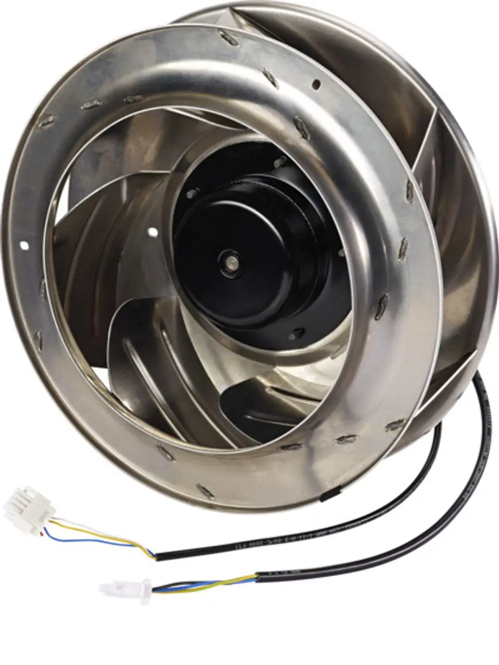Lüfter mit Metallgehäuse und Motor, geeignet als Ersatzteil von Stiebel Eltron. Kabel mit Steckeranschluss sichtbar im Bild.